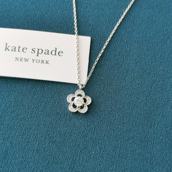 KATE SPADE Jeweled Stencil Scallops Silver Mini Pendant Necklace NEW $78